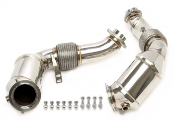 TA Technix Downpipe ohne Katalysator mit Flexrohr passend für BMW 5er Serie Typ F07,F10,F11 , 6er Serie Typ F12,F13,F14, 7er Serie Typ F01,F02,F03, X5 Typ E70, X6 Typ E71 - Motorcode N63