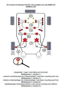 TA Technix PU-bushings kit 26-pieces / rear axle with Ø 20mm rod / fits BMW 3 series E36