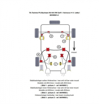 TA Technix PU-Buchsen Kit 14-teilig, Hinterachse passend für VW Golf I / Scirocco I+ II / Jetta I