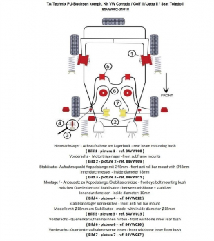 TA Technix PU-Buchsen Kit 24-teilig, VA+ Hinterachse passend für VW Corrado / Golf II / Jetta II / Seat Toledo I