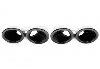 Preview: TA Technix screw-on tailpipe cover “double design square” in black/glossy fits for Porsche Panamera year 2014-2016 (970)