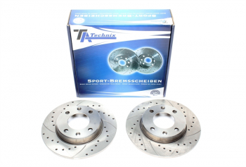 TA Technix sport brake disc set rear axle suitable for Citroën Berlingo / C2 / C3 I / C3 Pluriel / C4 I / Xsara Picasso / Peugeot 307 / 307SW / 307CC / 1007 / Partner Combispace / Partner Kasten