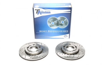 TA Technix sport brake disc set front axle suitable for Skoda Fabia / Fabia Praktik / VW Fox / Polo 9N / Polo 9A notchback