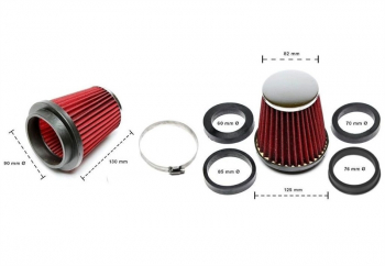 TA Technix sports air filter Ø90mm red with chrome cover