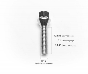 TA Technix Radschraube M12 X 1.25 X 42 KE