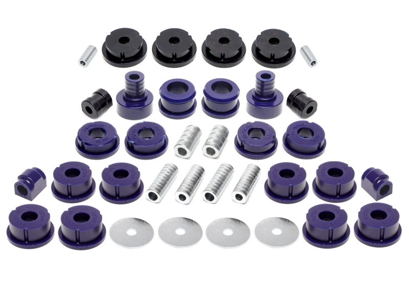 TA Technix PU-bushings kit 38-pieces / front axle+rear axle / front axle with Ø 23mm rod / M3 eccentric / rear axle with Ø 19mm rod / fits BMW 3 series E36 M3