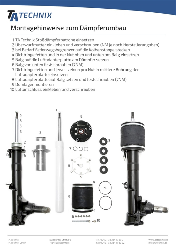 TA Technix air damper set front axle suitable for BMW 5 series sedan, -touring E34